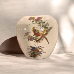 🏯Vintage Japanese Pheasant Floral Pebble Stone Shaped Vase